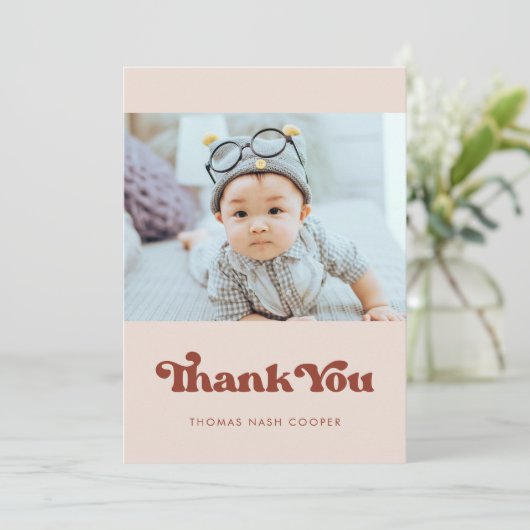 Stijlvolle retro Peach Pink Baby shower Bedankkaart (Staand voorkant)
