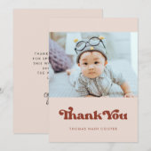 Stijlvolle retro Peach Pink Baby shower Bedankkaart (Voorkant / Achterkant)