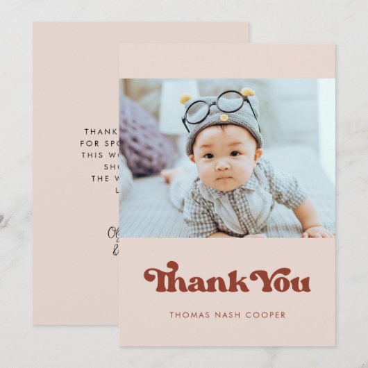 Stijlvolle retro Peach Pink Baby shower Bedankkaart (Voorkant / Achterkant)