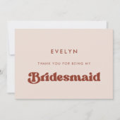 Stijlvolle retro Peach Pink Bruidsmeisje dank u ka Kaart (Voorkant)