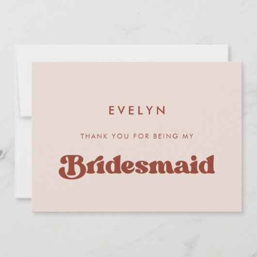 Stijlvolle retro Peach Pink Bruidsmeisje dank u ka Kaart (Voorkant)