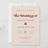 Stijlvolle retro Peach Pink bruiloft Kaart (Voorkant)