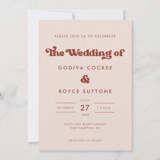 Stijlvolle retro Peach Pink bruiloft Kaart (Voorkant)