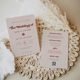 Stijlvolle retro Peach Pink bruiloft Kaart