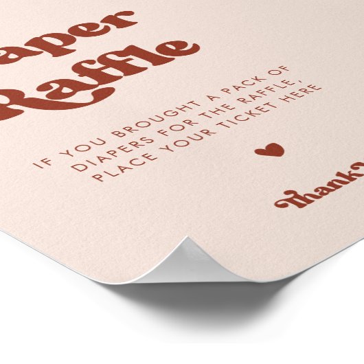 Stijlvolle retro Peach Pink Diaper Raffle bord Poster (Hoek)
