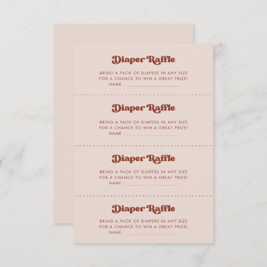 Stijlvolle retro Peach Pink Diaper Raffle spelkaar Informatiekaartje (Voorkant / Achterkant)