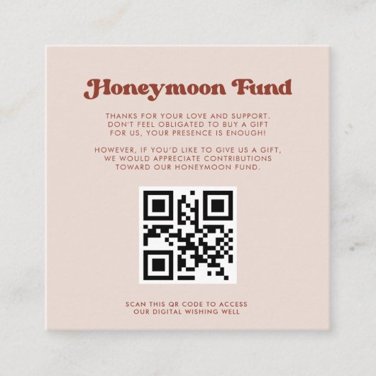 Stijlvolle retro Peach Pink Honeymoon fonds QR-cod Informatiekaartje (Voorkant)