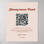 Stijlvolle retro Peach Pink Honeymoon fonds QR-cod Poster (Voorkant)