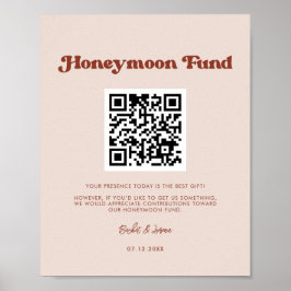 Stijlvolle retro Peach Pink Honeymoon fonds QR-cod Poster