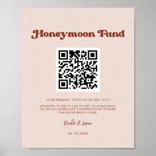 Stijlvolle retro Peach Pink Honeymoon fonds QR-cod Poster