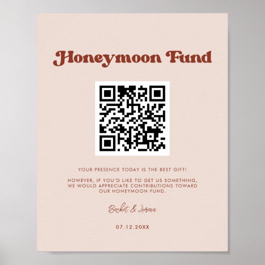 Stijlvolle retro Peach Pink Honeymoon fonds QR-cod Poster (Voorkant)