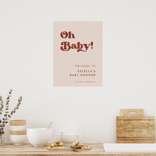 Stijlvolle retro Peach Pink Oh Baby Poster (Keuken)