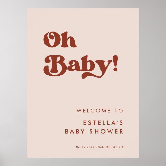 Stijlvolle retro Peach Pink Oh Baby Poster (Voorkant)