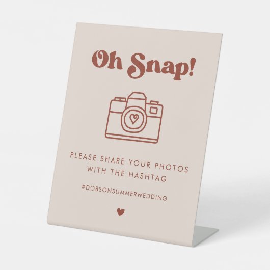 Stijlvolle retro Peach Pink Oh Snap bruiloft hasht Reclamebord Met Voetstuk (Voorkant)