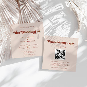 Stijlvolle retro Peach Pink Square bruiloft Kaart