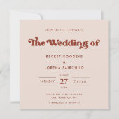 Stijlvolle retro Peach Pink Square bruiloft Kaart (Voorkant)