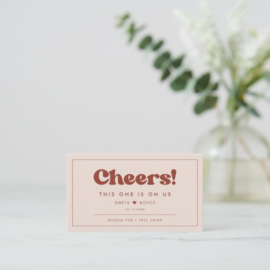 Stijlvolle retro Peach Pink Wedding Drink ticket (Staand voorkant)