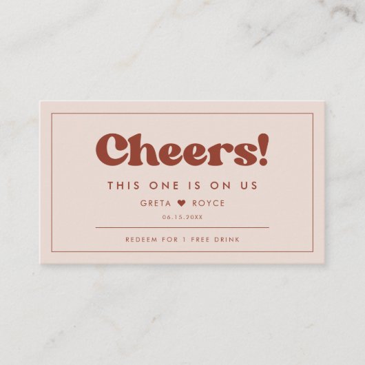 Stijlvolle retro Peach Pink Wedding Drink ticket (Voorkant)