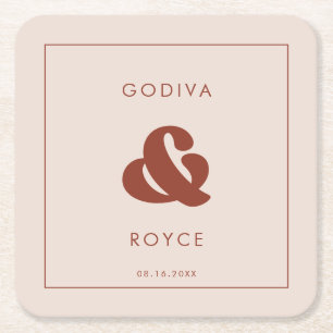 Stijlvolle retro Peach Pink Wedding Kartonnen Onderzetters