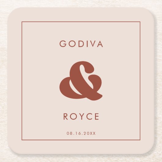 Stijlvolle retro Peach Pink Wedding Kartonnen Onderzetters (Voorkant)