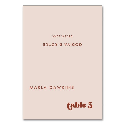 Stijlvolle retro Peach Pink Wedding place kaart (Voorkant)