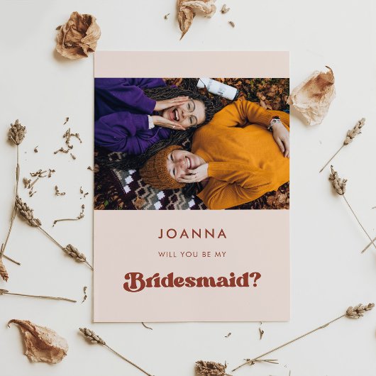 Stijlvolle retro peach roze Bridesmaid-voorstelkaa Kaart