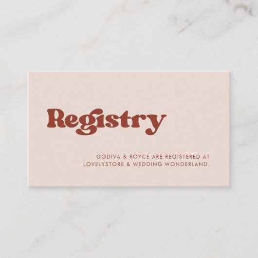 Stijlvolle retro peach roze bruiloft registratieka informatiekaartje (Voorkant)