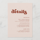 Stijlvolle retro peach roze trouwdetails informatiekaartje (Voorkant)