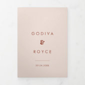 Stijlvolle retro pekroze all-in-one trouwfoto drieluik uitnodiging (Cover)