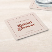 Stijlvolle retro perzik roze bruidsdouche kartonnen onderzetters (Schuin)