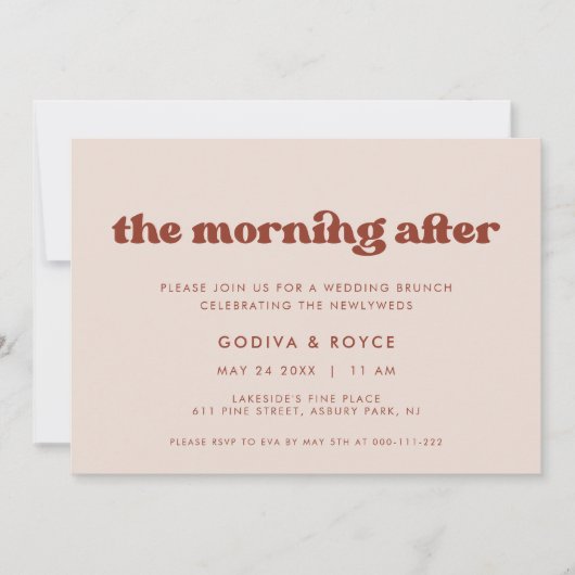 Stijlvolle retro perzik roze bruiloft brunch kaart (Voorkant)