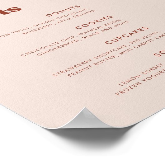 Stijlvolle retro perzik roze bruiloft dessert bar  poster (Hoek)