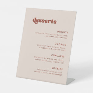 Stijlvolle retro perzik roze bruiloft dessert bar reclamebord met voetstuk