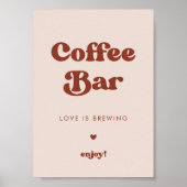 Stijlvolle retro perzik roze bruiloft koffie bar t poster (Voorkant)