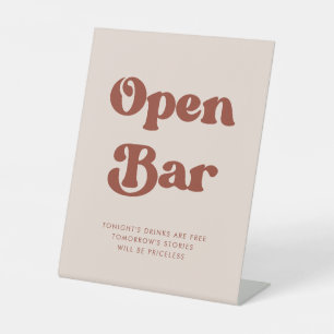 Stijlvolle retro perzik roze bruiloft open bar reclamebord met voetstuk