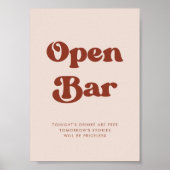 Stijlvolle retro perzik roze bruiloft open bar tek poster (Voorkant)