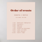 Stijlvolle retro Perzik Roze Bruiloft Orde van eve Poster (Voorkant)