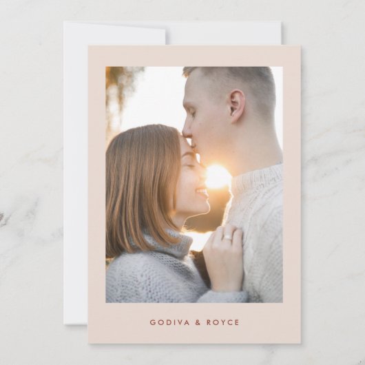 Stijlvolle retro perzik roze foto save the date (Achterkant)