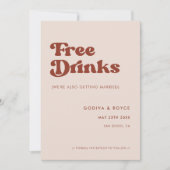 Stijlvolle retro perzik roze gratis drinken save the date (Voorkant)