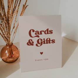 Stijlvolle retro Perzik Roze Kaarten & Geschenken  Reclamebord Met Voetstuk