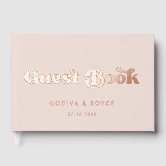 Stijlvolle Retro Perzik Roze Rose Gouden Foil Wedd Gastenboek (Voorkant)