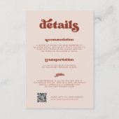 Stijlvolle retro perzik roze trouwdetails QR-code Informatiekaartje (Voorkant)