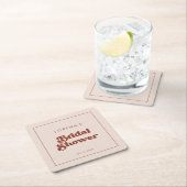 Stijlvolle retro perzikroze bruidsdouche kartonnen onderzetters (Insitu)