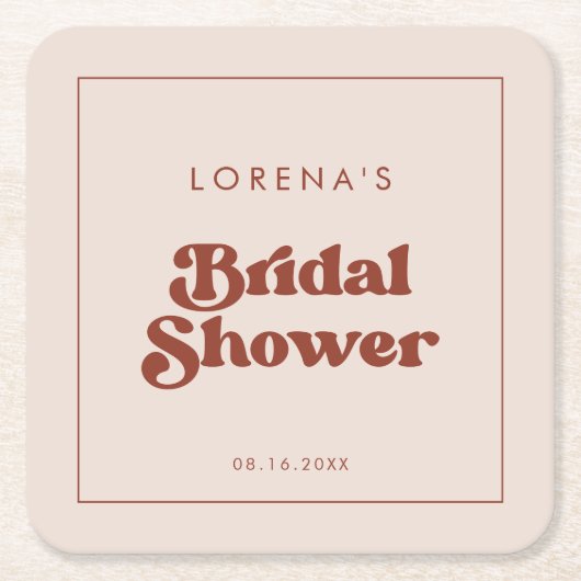 Stijlvolle retro perzikroze bruidsdouche kartonnen onderzetters (Voorkant)