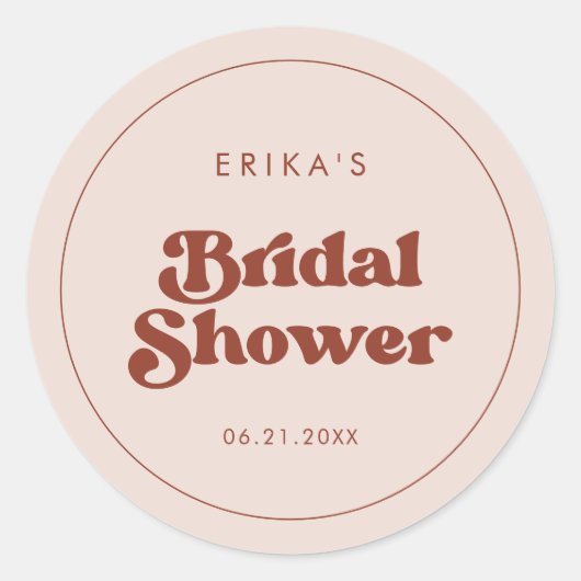 Stijlvolle retro perzikroze bruidsdouche ronde sticker (Voorkant)