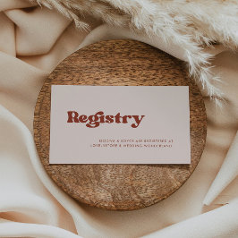 Stijlvolle retro perzikroze huwelijksregisterkaart informatiekaartje