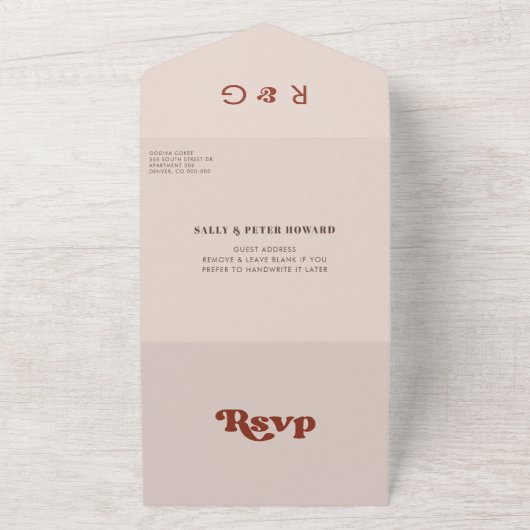 Stijlvolle retro pink bruiloft all in one uitnodiging (Buitenkant)