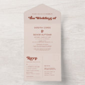 Stijlvolle retro pink bruiloft all in one uitnodiging (Binnen)