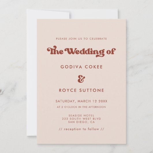 Stijlvolle retro pink bruiloft kaart (Voorkant)