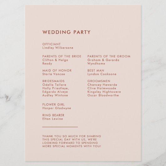 Stijlvolle retro pink bruiloft programmakaart (Achterkant)